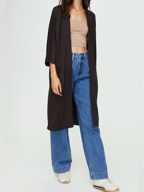 Aritzia Wilfred Zlata Long Open-Front Cardigan in Black size S